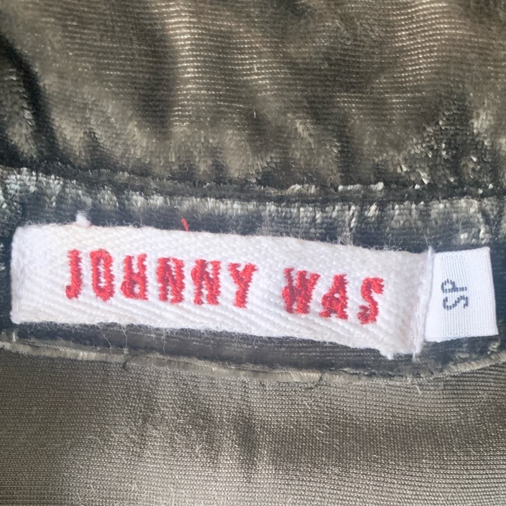 Johnny Was Velvet Olive Green Snap Button Floral Embroidered Long Sleeve Blouse - Picture 7 of 11
